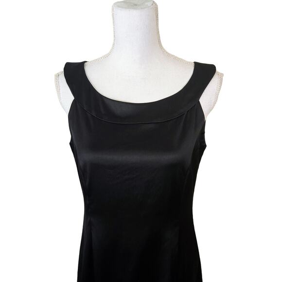 John Lewis Black Satin Slip Dress Size 14 Black Formal Event Cocktail Attire LBD - Picture 7 of 13